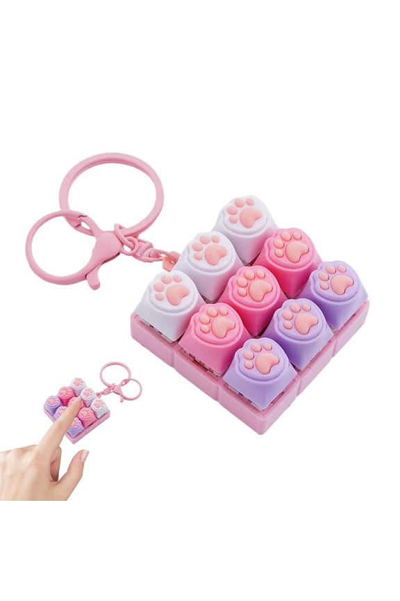 Cat Paw Silent Fidget Keyboard Toy, 9-Key Mini Presser for Stress Relief, Portable Pocket-Sized Anxiety Relief Tool for Adults & Kids, Cute Keychain for Backpack/Purse (2.36 Inch)
