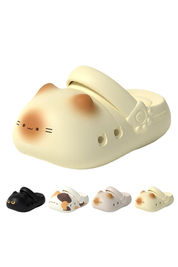Cat Paw Slippers, 3D Ears & Tail, Thick EVA Cloud Cushion Sole, Breathable Closed-Toe Clogs with Arch Support, Adjustable Strap 2-in-1 Sandals for Indoor & Outdoor
