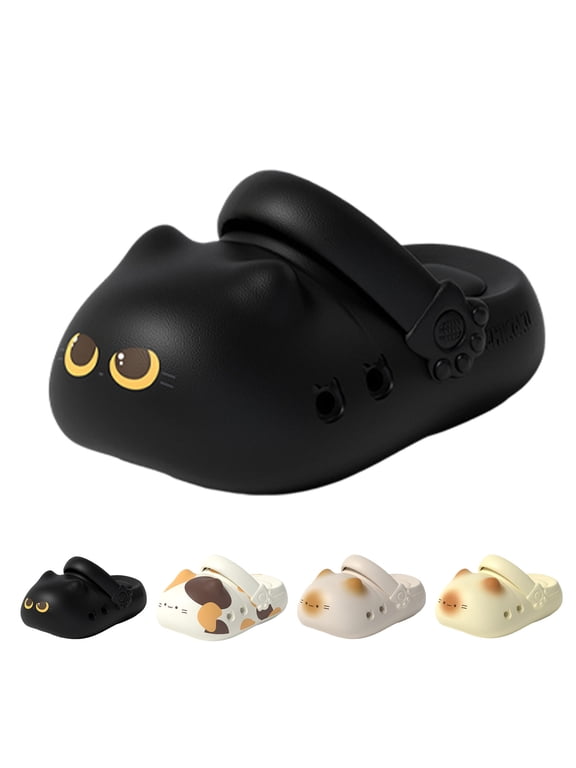 Cat Paw Slippers, 3D Ears & Tail, Thick EVA Cloud Cushion Sole, Breathable Closed-Toe Clogs with Arch Support, Adjustable Strap 2-in-1 Sandals for Indoor & Outdoor