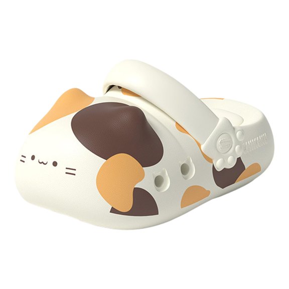 Cat Paw Slippers, 3D Ears & Tail, Thick EVA Cloud Cushion Sole, Breathable Closed-Toe Clogs with Arch Support, Adjustable Strap 2-in-1 Sandals for Indoor & Outdoor
