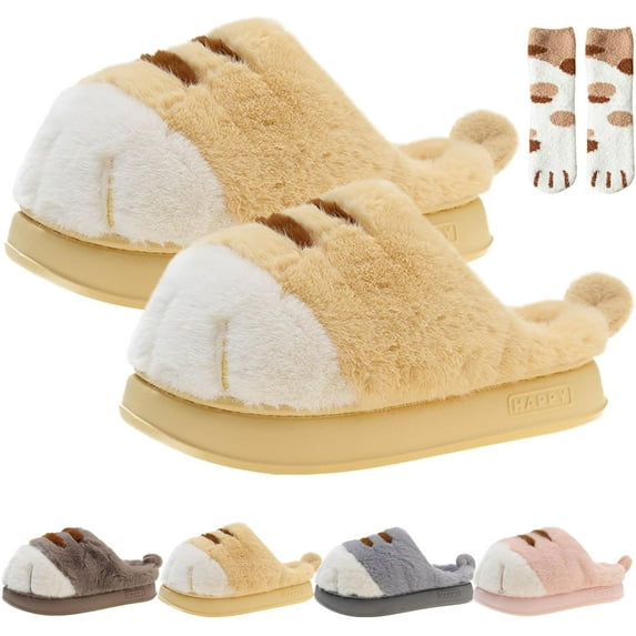Cat Paw Slippers,Cat Foot Slippers,Cat Slippers For Women,Cat Paw Slippers for Women,3D Cat Paw Cartoon Slipper,Warm Fluffy Furry Winter House Cat Paw Shoes for Indoor Outdoor