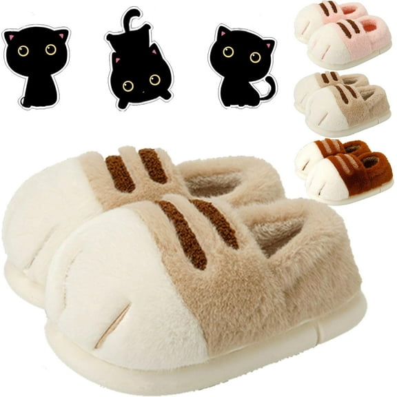 Cat Paw Slippers, Cute Funny 3D Cat Paw Cartoon Slipper, Thickened Anti-Slip Fuzzy Cat Foot Slippers