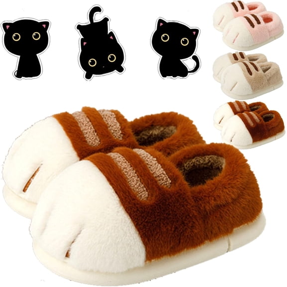Cat Paw Slippers, Cute Funny 3D Cat Paw Cartoon Slipper, Thickened Anti-Slip Fuzzy Cat Foot Slippers