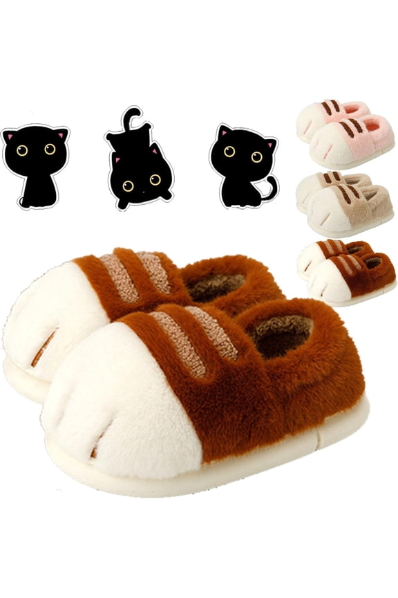 Cat Paw Slippers, Cute Funny 3D Cat Paw Cartoon Slipper, Thickened Anti-Slip Fuzzy Cat Foot Slippers