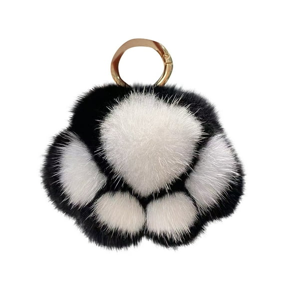 Cat Paw Squeeze, Keychain for Car Keys, Cat Keychain, 3X3 In, Black White Fluffy, Bag Charm Chain, Backpack Hanging, Daily Use, 1 Pc