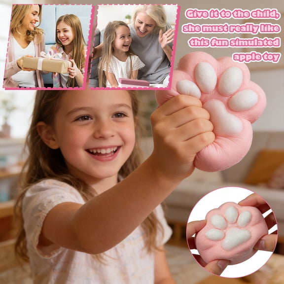 Cat Paw Squeeze, Sensory Squeeze Toy, 4.7In, Flocked Material, Relaxation, Desktop Accent, Pink Tone, 1 Pc