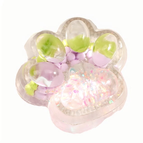Cat Paw Squishy Toys,Stress Relief Toys,Clear Pink Crystal Slime with Embedded Fruit Charms for Kids and Adults, Stress Relief and Creative Play Toy