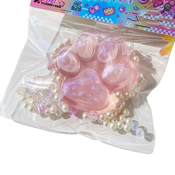 Cat Paw Squishy Toys,Stress Relief Toys,Cute Pink Cat Paw Resin Mold Jewelry Making Kit with Pearl Beads and Butterfly Charm for DIY Crafts