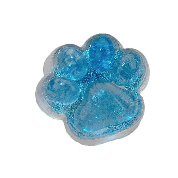 Cat Paw Squishy with Glitter Filling and Soft Squeeze Design, 3.5 Inch, Blue Transparent, for Adults, Sensory Toy