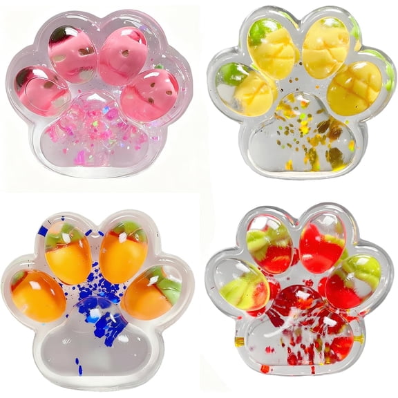Cat Paw Stress Ball, Soft Squeeze Sensory Fidget for Adults, Anxiety Relief & Hand Relax Tool, Desk Stress Reliever for Office & Home(RL 4 PCS)