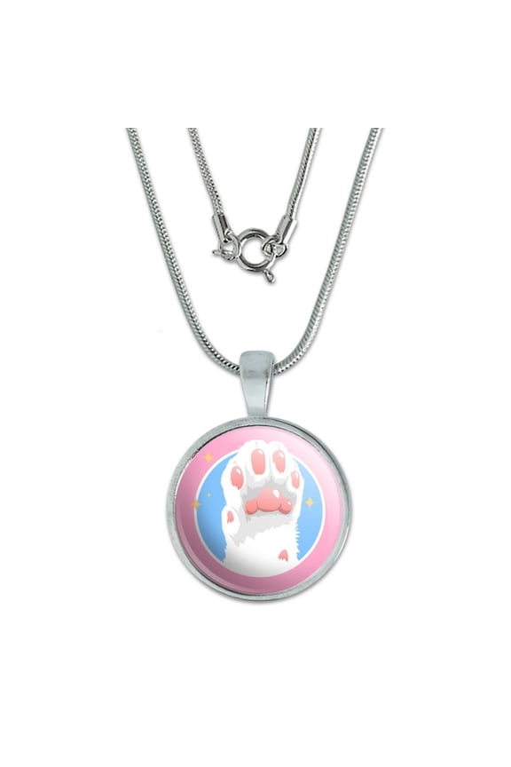 Cat Paw Toe Beans with Cute Sparkles 0.75" Pendant with Sterling Silver Plated Chain