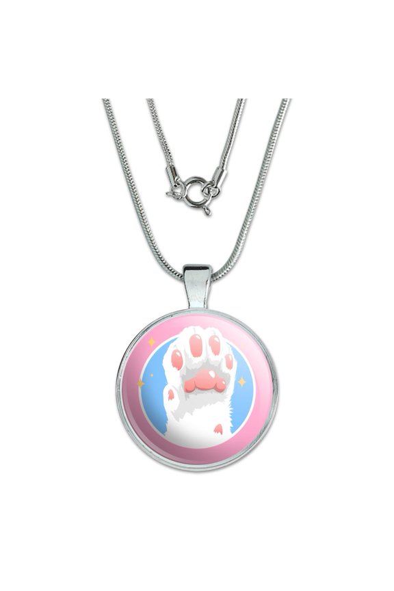 Cat Paw Toe Beans with Cute Sparkles 1" Pendant with Sterling Silver Plated Chain