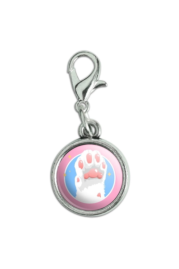Cat Paw Toe Beans with Cute Sparkles Antiqued Bracelet Pendant Zipper Pull Charm with Lobster Clasp