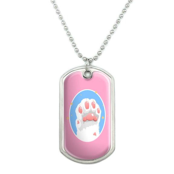 Cat Paw Toe Beans with Cute Sparkles Military Dog Tag Pendant Necklace with Chain