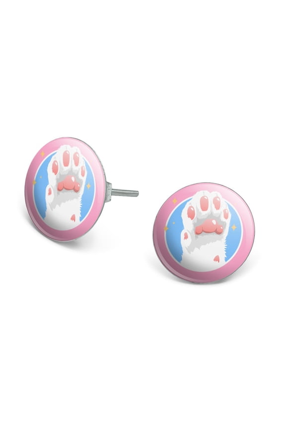 Cat Paw Toe Beans with Cute Sparkles Novelty Silver Plated Stud Earrings
