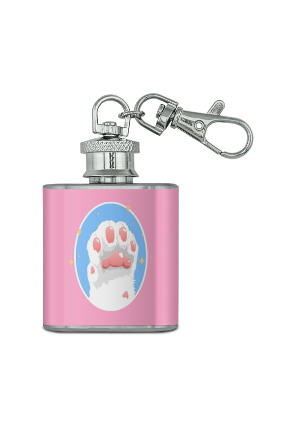 Cat Paw Toe Beans with Cute Sparkles Stainless Steel 1oz Mini Flask Key Chain