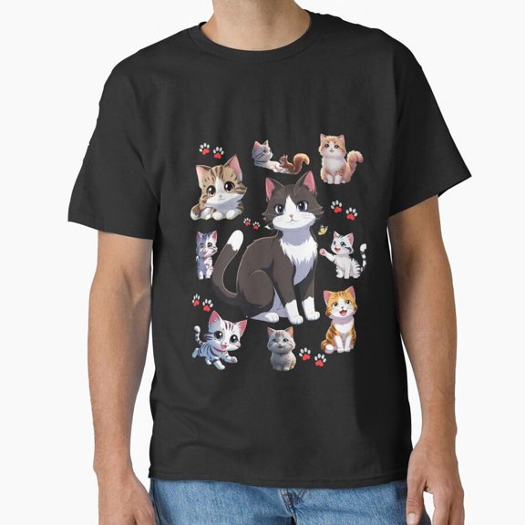 Cat Paws Family Adorable Kittens and Parent Illustration Unisex T-Shirt, up to size 5XL