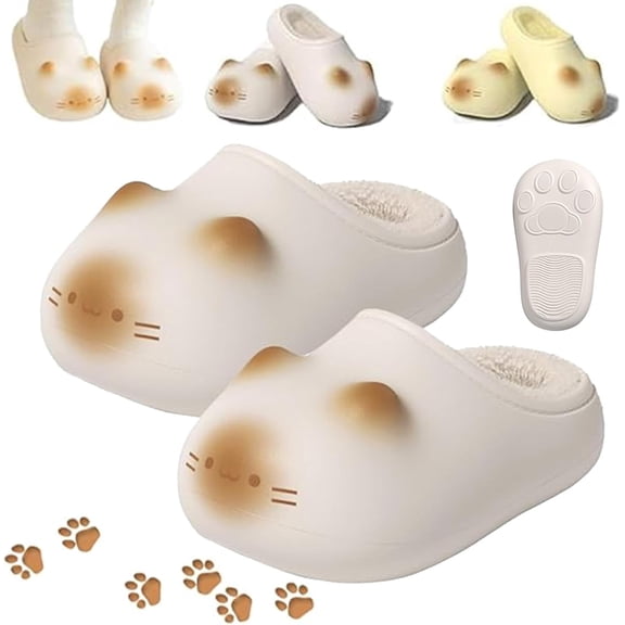 Cat Paws Footprints Fluffy Plush Fleece Height Increase Slippers, Cute Animal Design, Non-Slip Winter Furry Comfort Slippers