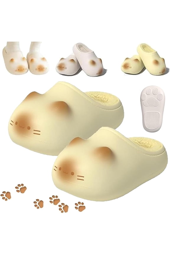 Cat Paws Footprints Height Increase Slippers, Fluffy Plush Fleece Indoor Shoes with Non-Slip Sole for Women and Girls