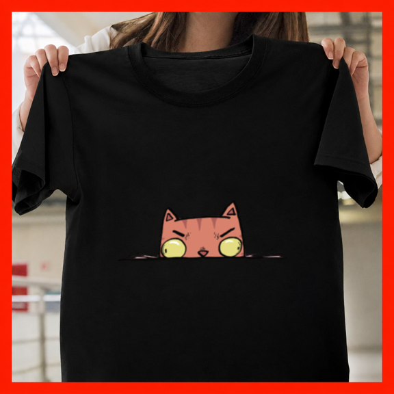 Cat Peaked Hilarious Grumpy Feline Face Internet Meme Joke Unisex T-Shirt, up to size 5XL