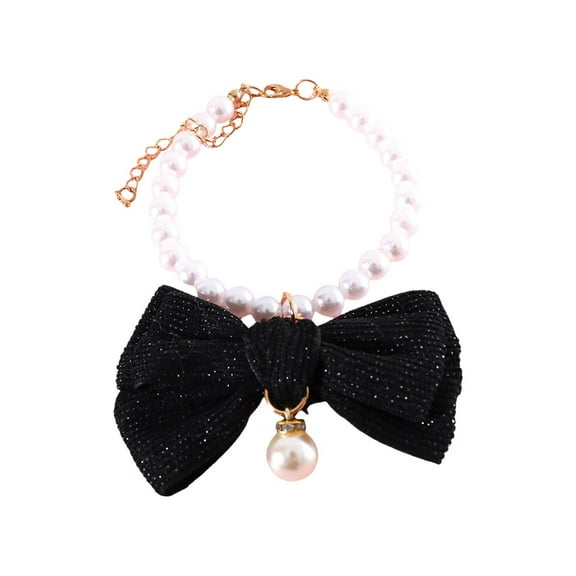 Cat Pearl Collar with Elegant Bow Tie, Adjustable Polyester Necklace, Suitable for Indoor Cats & Small Dogs, Party & Daily Wear