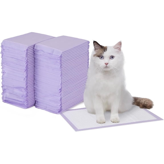 Cat Pee Pads, Odor Control, Super Absorbent, Disposable, Universal Fit for Litter Box, Lemon Scent, Multi Cat, White/Purple, 80 Count