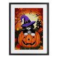 thumbnail image 1 of Stupell Industries Cat Peeking from Jack-o-Lantern Black Framed Print Under Glass, design by Jean Francois, 20 x 14, 1 of 10