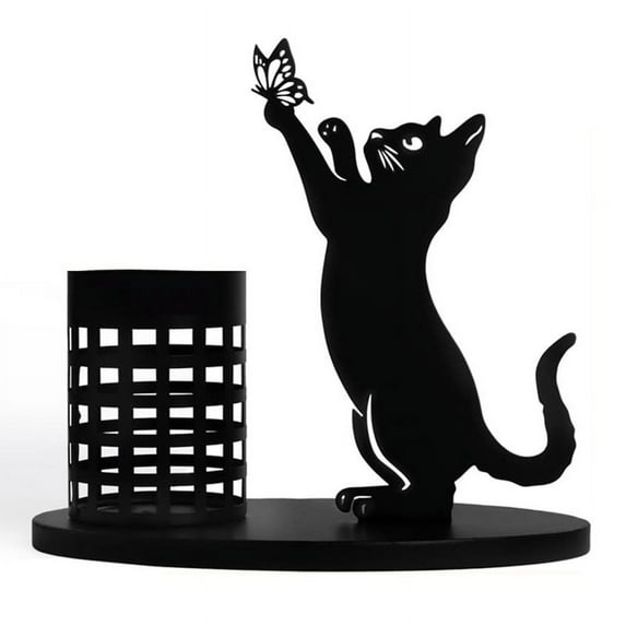 Cat Pencil Holder for Desk Organizer Pen Holder for Bedroom/Office, Metal Cut Home Decor for Table Centerpiece A