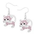 thumbnail image 1 of Cat Pendant Necklace or Earring Pink Rhinestone Crystal Rhodium Plated 17 Inch Snake Chain E0763-PK, 1 of 3