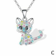 KRONDO Cat Pendant Necklaces Diamond Kitty Chain Necklaces Colorful Crystal Cartoon Animal Necklaces Jewelry for Kids Girls I9C7