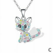 KRONDO Cat Pendant Necklaces Diamond Kitty Chain Necklaces Colorful Crystal Cartoon Animal Necklaces Jewelry for Kids Girls I9C7