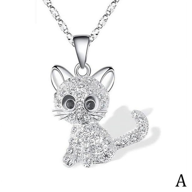 Cat Pendant Necklaces Diamond Kitty Chain Necklaces Colorful Crystal Cartoon Animal Necklaces Jewelry for Kids Girls Z7H3