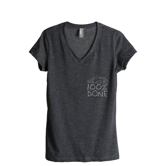 Cat Percent Done Women's Fashion Relaxed V-Neck T-Shirt Tee Charcoal Grey Medium