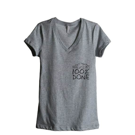 Cat Percent Done Women's Fashion Relaxed V-Neck T-Shirt Tee Heather Grey Medium