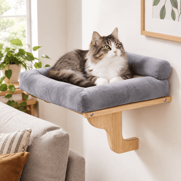 Cat Perch For Windowsill With Bolsters (wood/gray L)