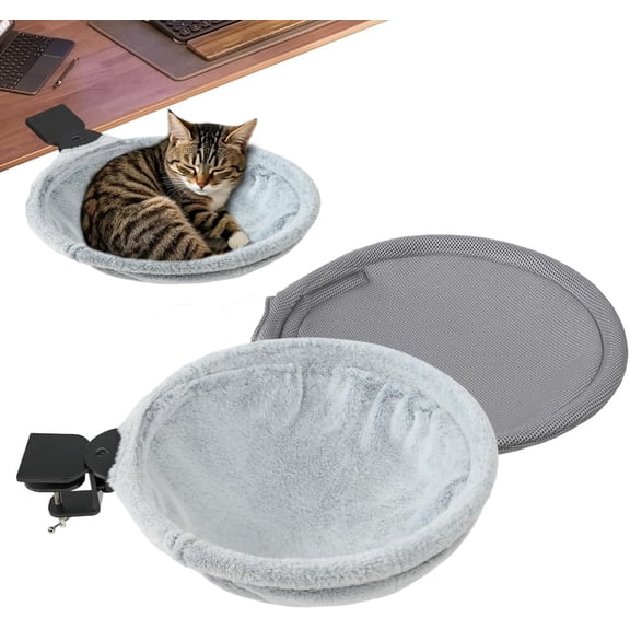 2 in 1 Cat Perch Nest Desk Mount, Cozy Kitty Hammock with Net Cover, Enhanced Clamp Attachment Supports 60lbs, Office Mount Pet Gift