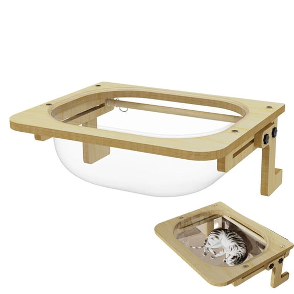 Cat Perch for Window Sill,Sturdy Wooden Hammock Window Seat,Cat Seat for Large Cats and Kittens,Easy to Adjust Cats Bed for Bedside, Drawer and Cabinet