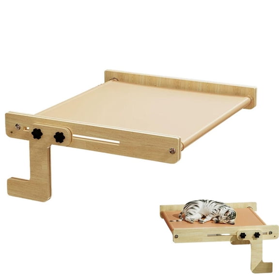 Cat Perch for Window Sill,Sturdy Wooden Hammock Window Seat,Cat Seat for Large Cats and Kittens,Easy to Adjust Cats Bed for Bedside, Drawer and Cabinet