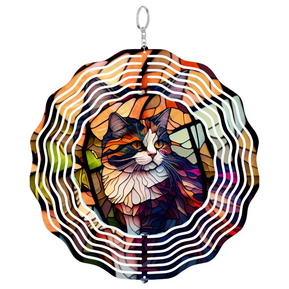 Cat Perched Looking For Trouble 3D Wind Spinner, Stainless Steel Funny Cat Gift, Round