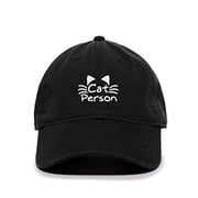 Cat Person Baseball Cap Embroidered Cotton Adjustable Dad Hat Black