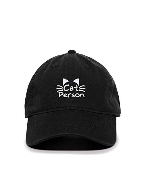 Cat Person Baseball Cap Embroidered Cotton Adjustable Dad Hat Black