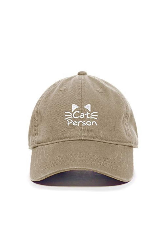 Cat Person Baseball Cap Embroidered Cotton Adjustable Dad Hat Khaki