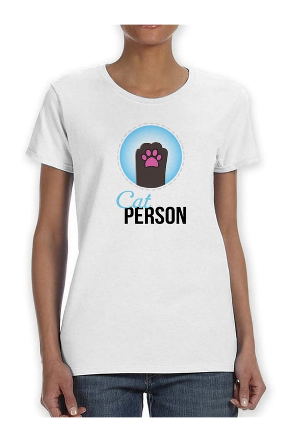 "Cat Person" Quote Cute Cat Paw Center Chest Graphic Women White T-Shirt, Female XX-Large