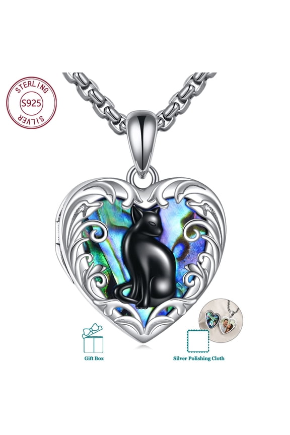 Cat Personalized Silver Locket Necklace That Holds Pictures Photo Keep Someone Near to You Custom Lockets Necklaces Letters Engraving for His Her