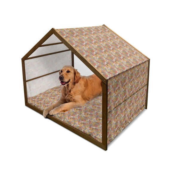 Cat Pet House, Psychedelic Colorful Pattern with Funny Kittens Abstract Vintage Mascots Bizarre Comic, Outdoor & Indoor Portable Dog Kennel with Pillow and Cover, 5 Sizes, Multicolor, by Ambesonne