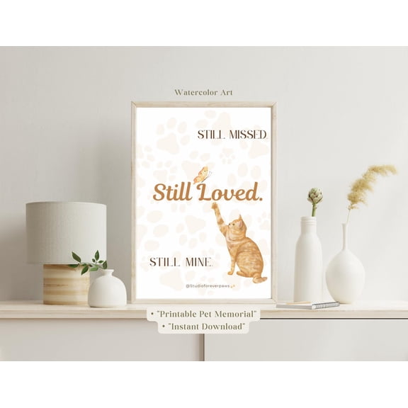 Cat Pet Loss Sympathy Wall Art Print, Unframed Paper Poster 8x10in