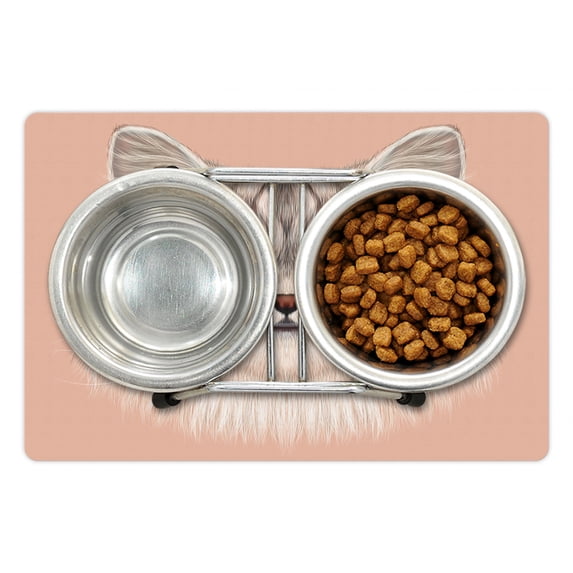Cat Pet Mat for Food and Water, Kitty Portrait Whiskers Best Pet Animal I Love My Feline Themed Artwork, Non-Slip Rubber Mat for Dogs and Cats, 18" X 12", by Ambesonne