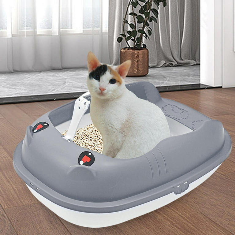 Cat Pets Supplies Anti Splashing Potty Toilet Cat Sand Box Container Easy to Clean Open Top Pet Litter Tray for Rabbit Bunny Gray L