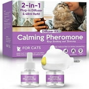 Cat Pheromones Calming Diffuser, Cat Calming Diffuser Starter Kit with Diffuser Head and 2pcs 48ml Vial, Efficient Relieve Anxiety Stress, 60 Days Use