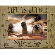 Cat Picture Frame Pet Paws Wood Photo Frames Engraved Display Wooden Tabletop Gifts for Hanging Wall Gallery Christmas Memorial Home Desk Decor 4x6Inch-Life is Better with a Cat colorful